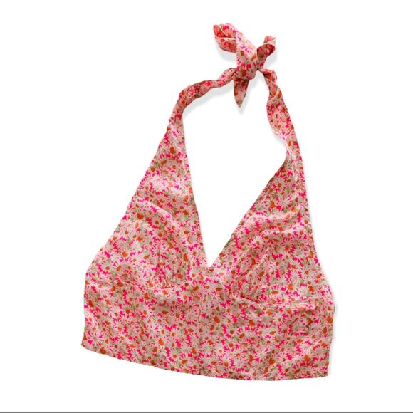 Abound Hot Pink Daisy Floral Print Halter Scarf Crop Top Large - Picture 1 of 9